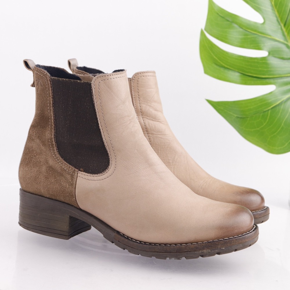 Dromedaris Womens Kourtney Boot Size 41 10.5 Tan Leather Lug Sole Chelsea Bootie
